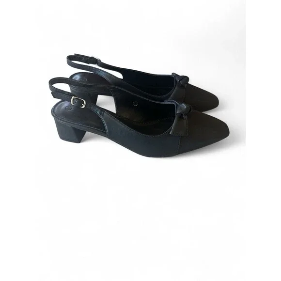 NEW Coutgo Women's 9.5 Pointed Toe Chunky Slingback Bow Low Heels Shoes - Picture 2 of 7